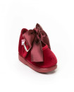 Made in Spain EU23-27 baby girl velvet Shoes with Satin Ribbon Non Slip Rubber Bordeaux